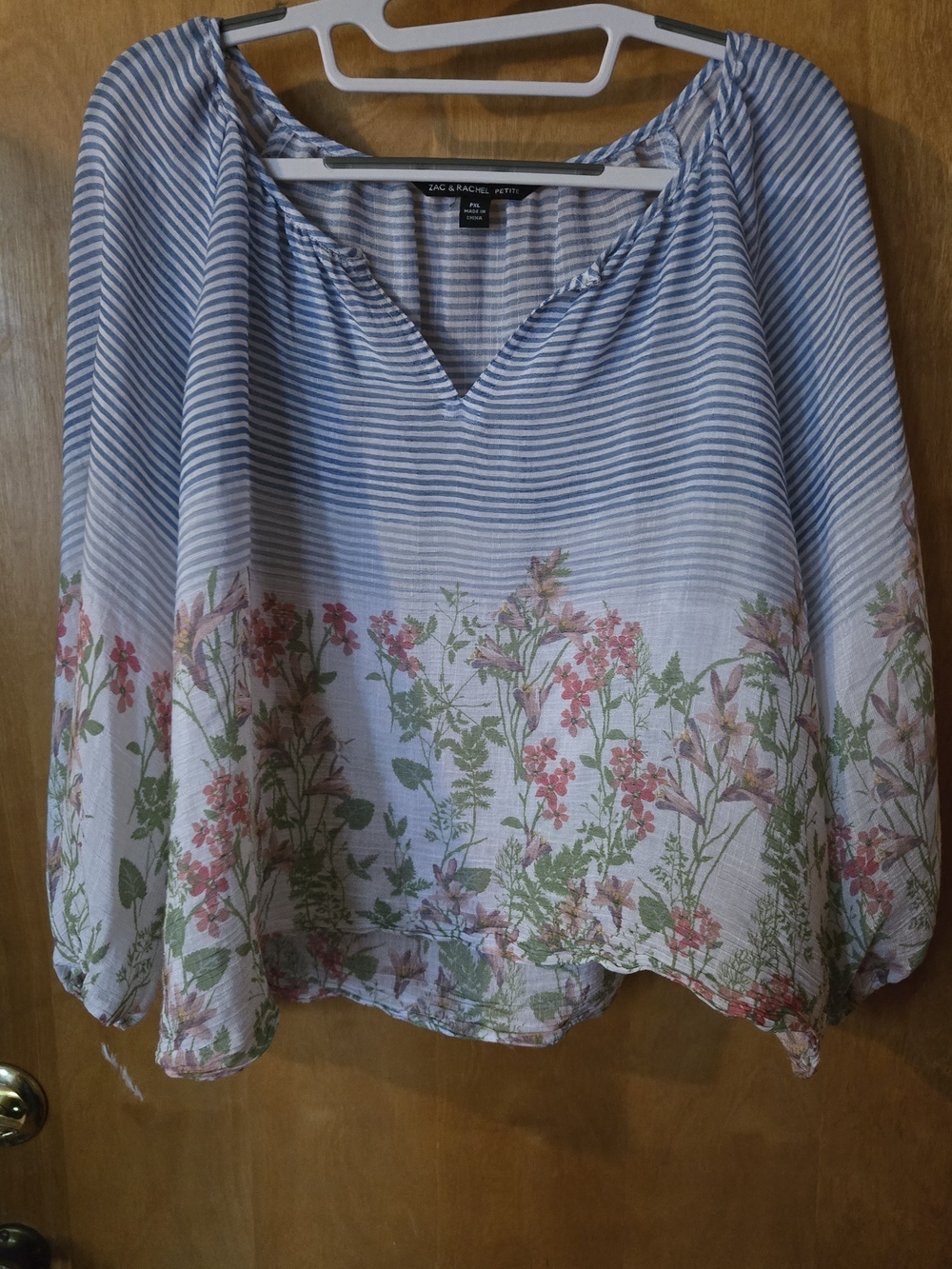 Zac & Rachel Blue and White Striped Floral Peasant Top